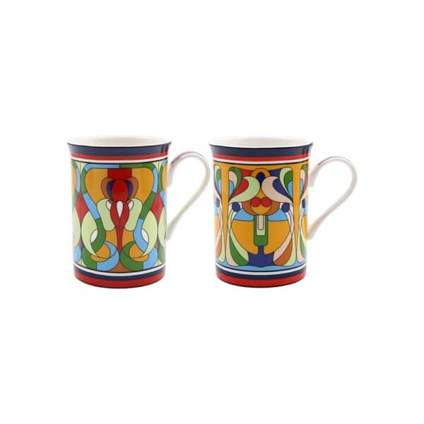 Fine China Art Deco Fantasy Design Mug, Set of 2
