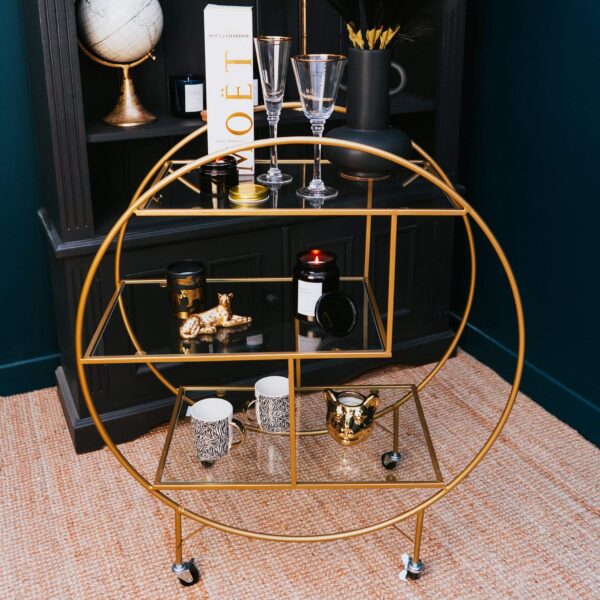 Gold Round Art Deco Serving Drinks Trolley - Image 2