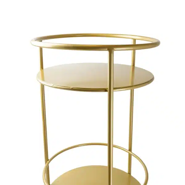 Round Metal Gold Trolley with Two Shelves - Image 4