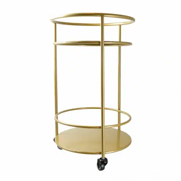Round Metal Gold Trolley with Two Shelves - Image 2