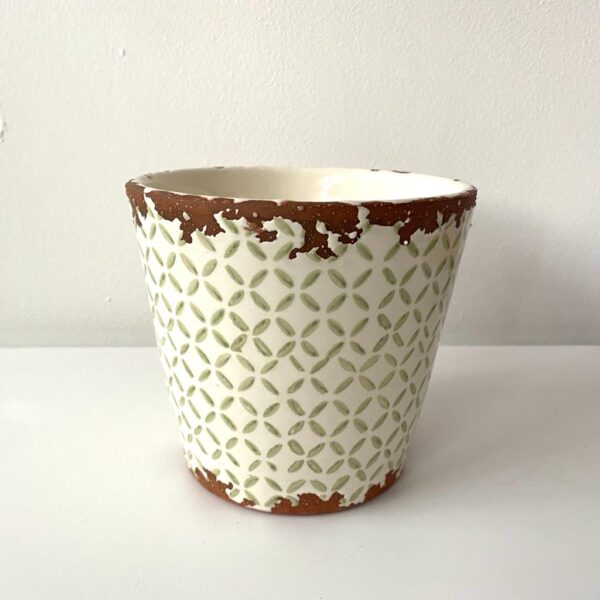 Handmade Distressed Green Tile Plant Pot