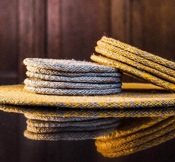 Jute Place-mats in Indian Yellow/Natural, Tied Set Of 4 - Image 2