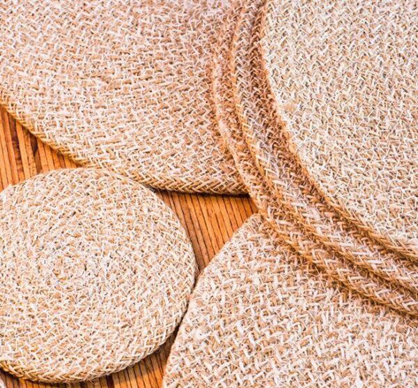 Jute Place-mats in Pearl White/Natural, Tied Set Of 4 - Image 3