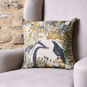 Sam Wilson 'Badger and Crow' Square Linen Cushion