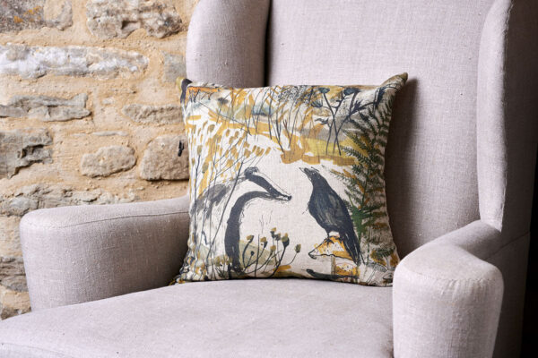 Sam Wilson 'Badger and Crow' Square Linen Cushion