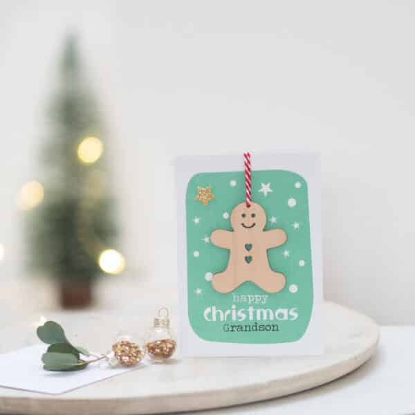 Handmade Grandson Christmas Card with Keepsake Decoration