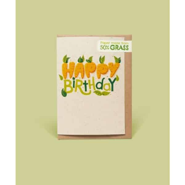 Eco Happy Birthday Card, Made from Grass Clippings