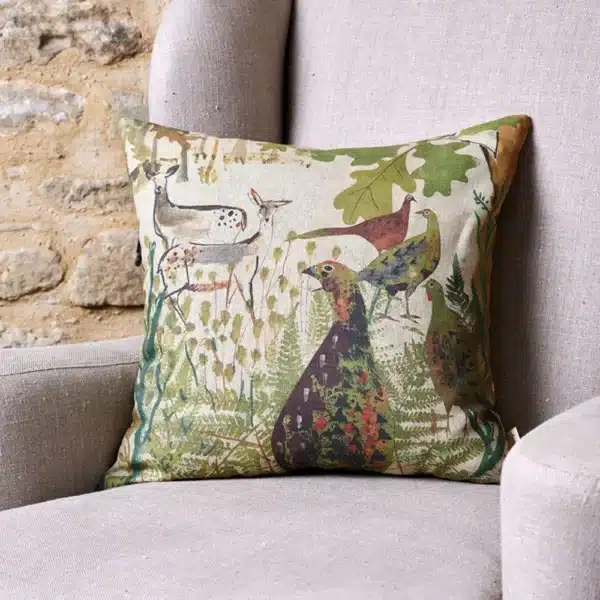 Sam Wilson 'Pheasant and Deer' Square Linen Cushion
