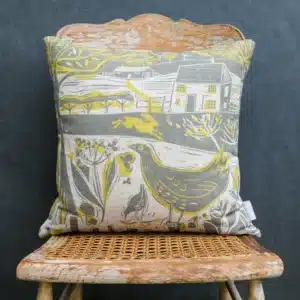 Sam Wilson 'Running Hare Scene' Square Linen Cushion