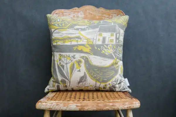 Sam Wilson 'Running Hare Scene' Square Linen Cushion