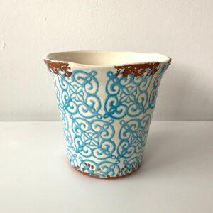 Handmade Distressed Blue Crest Plant Pot