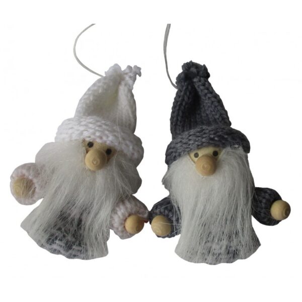 Bearded man hanging Christmas decoration