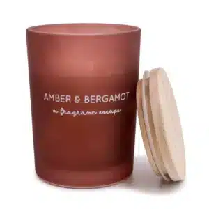 Amber & Bergamot Candle, Glass container with lid