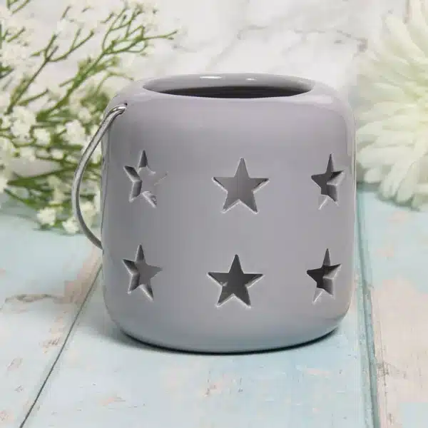 Ceramic Grey Star Tea Light Candle Lantern