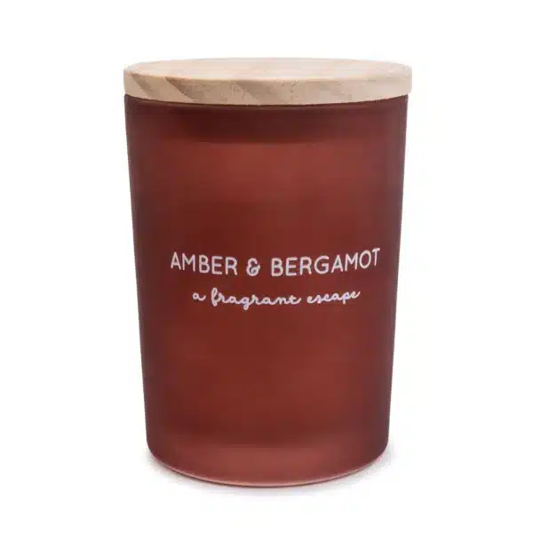 Amber & Bergamot Candle, Glass container with lid - Image 3