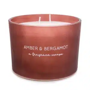 Amber & Bergamot Two Wick Candle, Glass container
