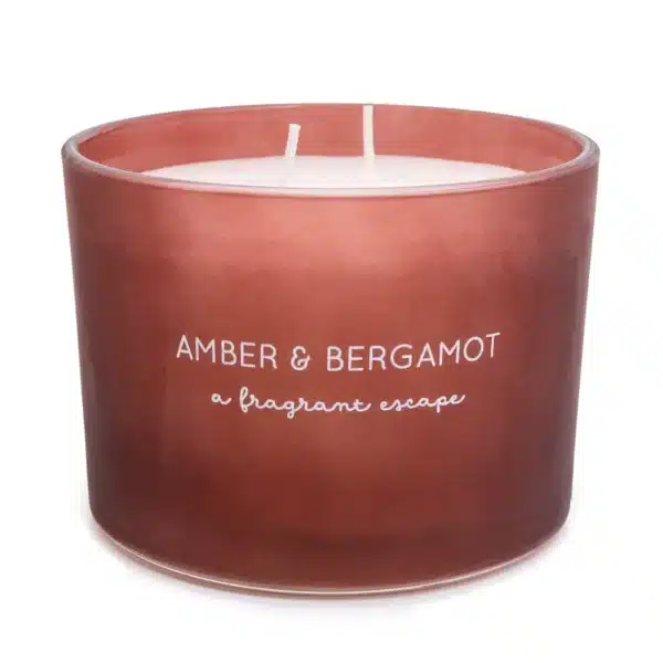 Amber & Bergamot Two Wick Candle, Glass container