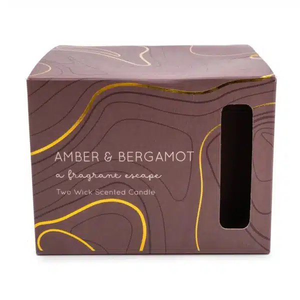 Amber & Bergamot Two Wick Candle, Glass container - Image 3