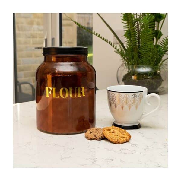 Flour Vintage Style Glass storage Jar in Amber Gold - Image 3