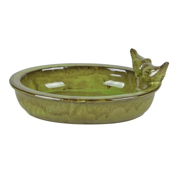 Ceramic Oval Bird Bath Green image