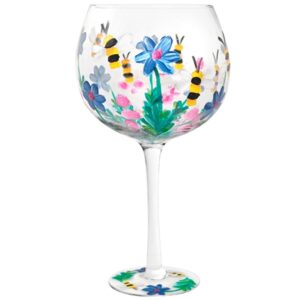 Hand Painted Bee Blue Gin Glass
