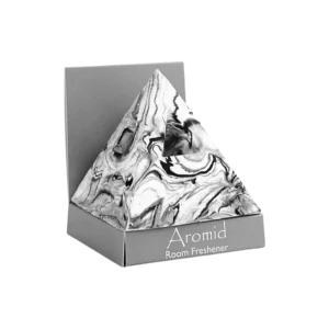 black and white marble Pyramid in a grey box