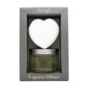 white heart with glass bottle bottom jar in a grey box