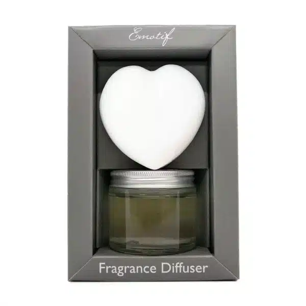 white heart with glass bottle bottom jar in a grey box
