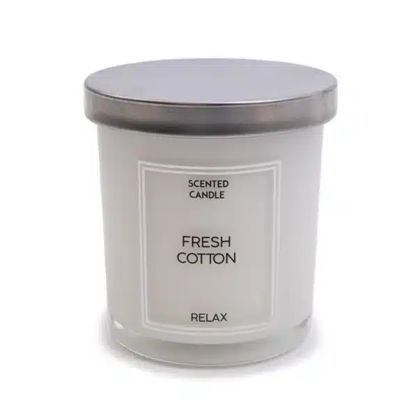 white glass jar Fresh Cotton silver lid