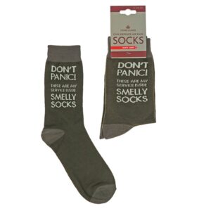GRENN SOCK WITH GREY WRITING SAYING DONT PANIC SMELLY SOCKS