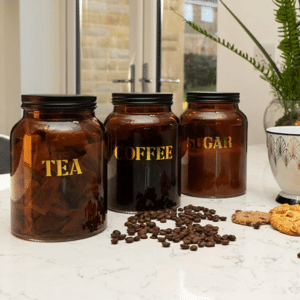 Set of 3 amber storage jars image