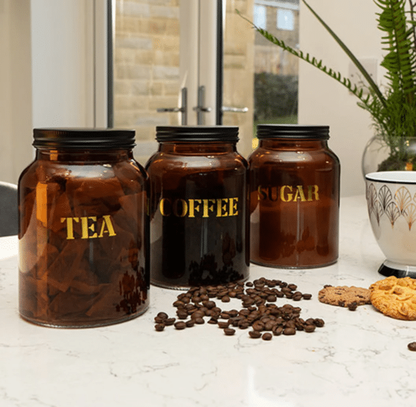 Set of 3 amber storage jars image