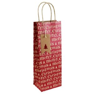 red bottle bag with merry christmas wrote in brown writing
