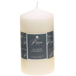 ivory candle with grey label