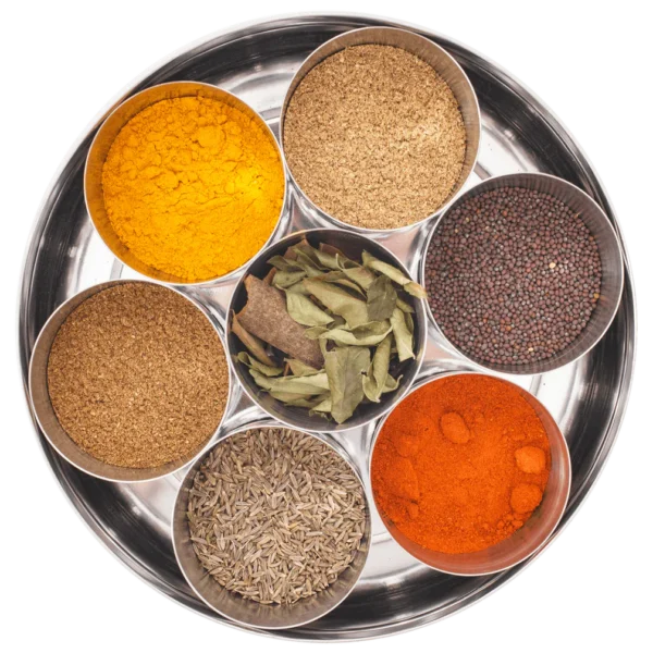 9 indian spices in a round silver tin