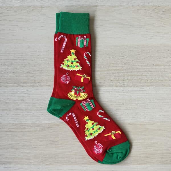 red and green festive socks