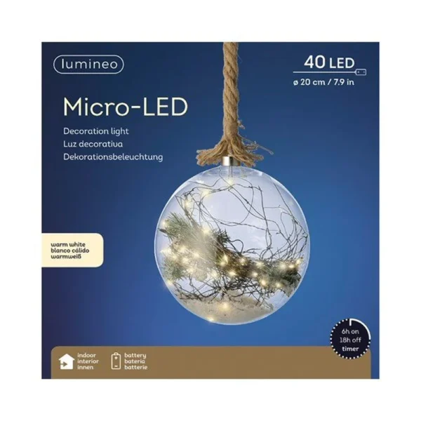 Kaemingk Micro LED Ball With Rope 20 - Fir Frosted boxed