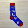 Sock Society blue socks with dogs on them red and blue toe and heal