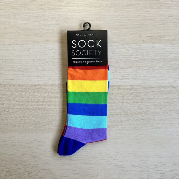 Rainbow socks with blue heels