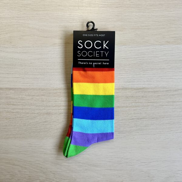 Rainbow socks with blue heels