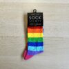 Rainbow socks with pink heels and toes