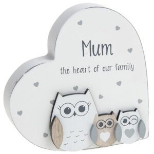 Family Owl Heart Plaque Mum