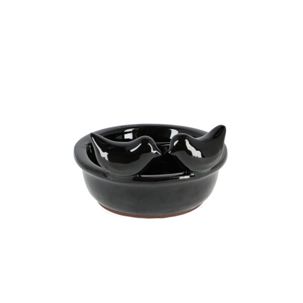 Black ceramic Bird feeding and drinking bowl image