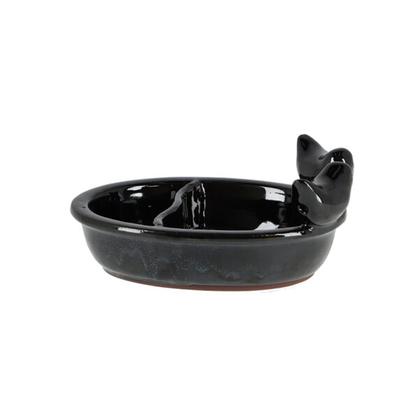 Black ceramic Bird feeding and drinking bowl image