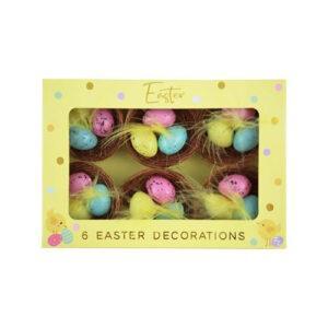 Easter Blue/Pink/Yellow Eggs Basket Decorations Pk6