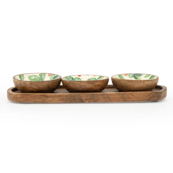 Handcrafted Large Mango Wood Bowl - Strawberries