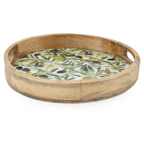 round tray mango wood olives design