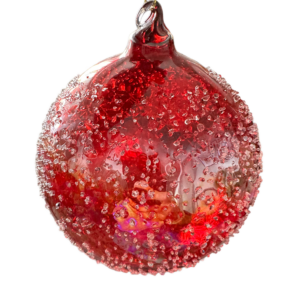 Festive 13cm Glass Bauble -  Red Embellished Glass