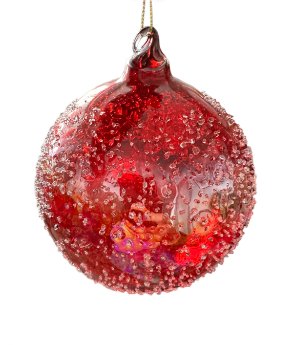 Festive 13cm Glass Bauble -  Red Embellished Glass