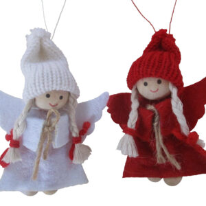 Small Wooden Hanging Christmas Fairy Dolls White and Red